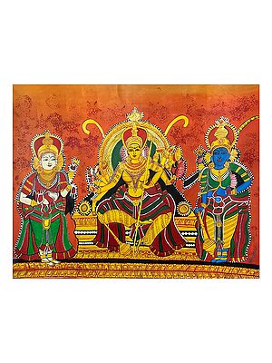 Goddess Durga With Lord Balaji And Krishna | Acrylic On Canvas | By Anupam Upadhyay