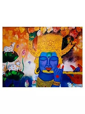 Krishna With Cows | Acrylic On Canvas | By Anupam Upadhyay