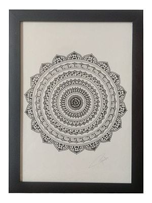 Mandala Art With Floral Circle | Pen On Canvas | By Priyanka Gupta | With Frame