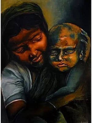 Painting of Mother & Child | Oil on Canvas | Art by Souvik Hazra