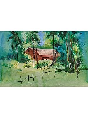 House in The Forest | Watercolor on Chitrapat Paper | By Chakradhar Mahato