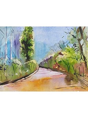 Jungle Road | Watercolor on Chitrapat Paper | By Chakradhar Mahato