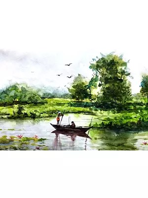 Fishing On The Boat | Watercolor On Fabriano Paper | By Ramesh Sharma