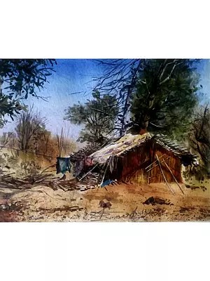 A Small Hut in Village | Watercolor on Fabriano Paper | By Ramesh Sharma