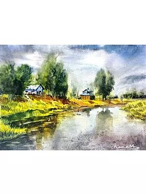 The Reflection of Nature in Lake | Watercolor on Fabriano Paper | By Ramesh Sharma
