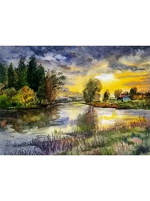 Beautiful Sunset View | Watercolor on Fabriano Paper | By Ramesh Sharma