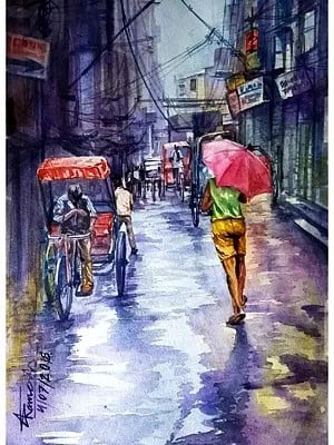 A Rainy Day | Watercolor On Fabriano Paper | By Ramesh Sharma