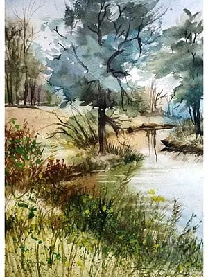 Lakeside Grass | Watercolor On Fabriano Paper | By Ramesh Sharma