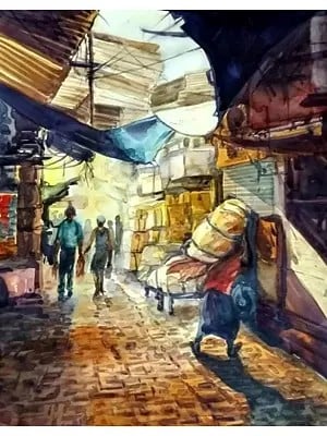 Market Street | Watercolor On Fabriano Paper | By Ramesh Sharma