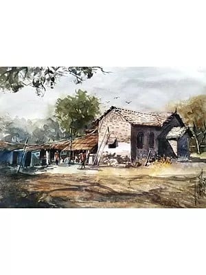Village Houses and Lifestyle | Watercolor on Fabriano Paper | By Ramesh Sharma