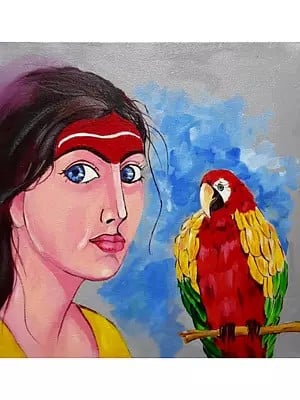 Woman With Bird | Acrylic On Canvas | By K B Shikhare