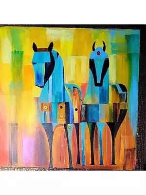 Together Horse Abstract | Acrylic On Canvas | By Bharati Darshan Bhat