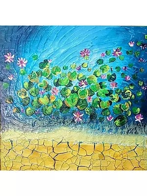 Lilies In Beautiful Pond | Acrylic On Canvas | By Bharati Darshan Bhat