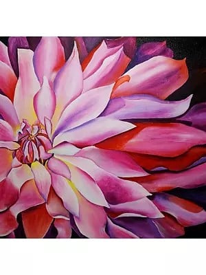 Shining Dahlia Flower | Acrylic on Canvas | By Bharati Darshan Bhat
