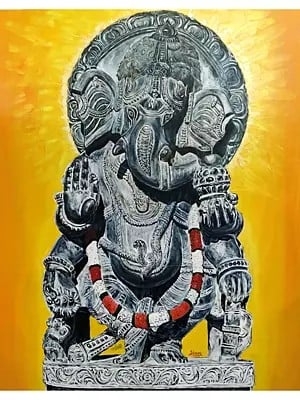 Standing Chaturbhuj Lord Ganesha | Oil On Canvas | By Dharmesh Yadav