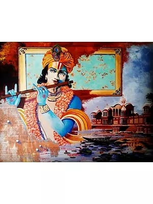 Lord Krishna In Vrindavan | Mixed Media On Canvas | By Abhi Biswas