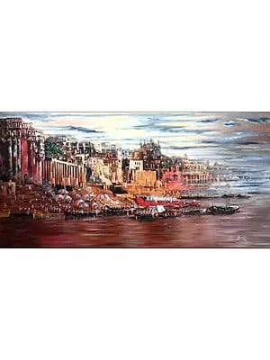 An Evening In Banaras Ghat | Mixed Media On Canvas | By Abhi Biswas