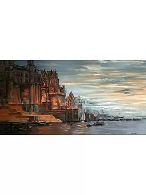 Boat Riding In Banaras Ghat | Mixed Media On Canvas | By Abhi Biswas