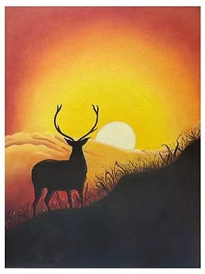 Reindeer at Sunset | Oil on Canvas | By Sandeep Singh Randhawa