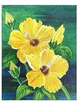 Yellow Hibiscus Flowers | Oil on Canvas | By Sandeep Singh Randhawa