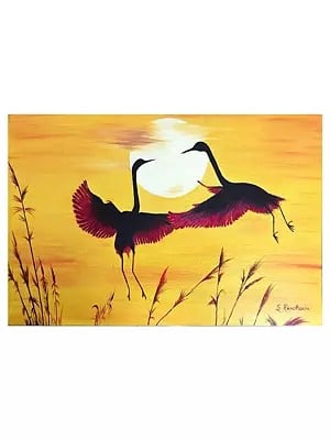 Pair of Cranes | Oil on Canvas | By Sandeep Singh Randhawa