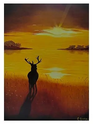 Buck Standing in Sunset Grass | Oil on Canvas | By Sandeep Singh Randhawa