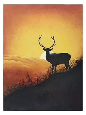 The Sunset and the Reindeer | Oil on Canvas | By Sandeep Singh Randhawa