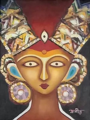 Goddess Durga Face | Acrylic On Canvas | By Prabir Chatterjee