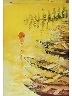Reflection of Sun at Edge of River | Acrylic on Canvas | By Prabir Chatterjee