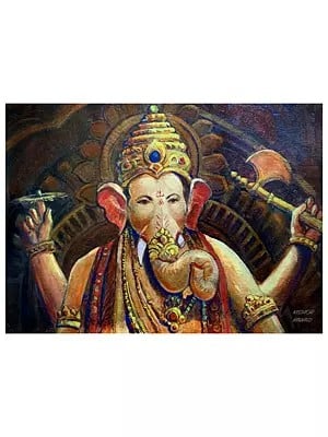 Lord Ganesha With Astra | Acrylic On Canvas | By Kishore Kawad