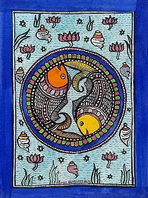 Pair Of Pond Fishes | Cow Duck Coated On Ivory Sheet | By Ruchi Agnihotri