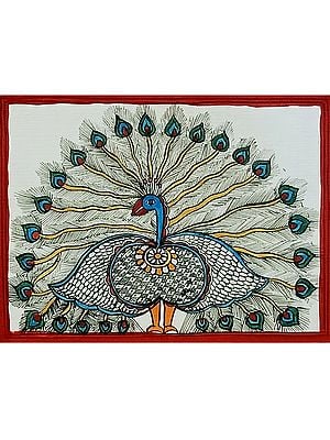 Peacock Dancing With Wings | Cow Duck Coated On Ivory Sheet | By Ruchi Agnihotri