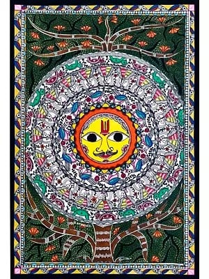 Sun God With Nature | Acrylic On Handmade Paper | By Shrutee Bhave