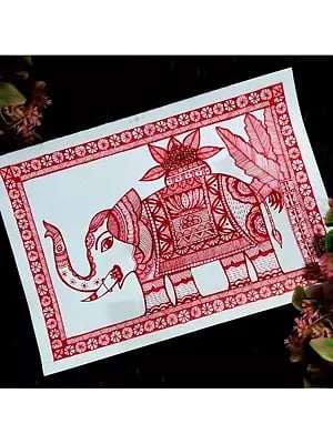 Elephant With Kalash | Nib Pen And Acrylic On Paper | By Shrutee Bhave