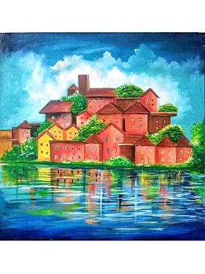 Beautiful City By The Lake | Acrylic On Canvas | By Sheeba Lohi