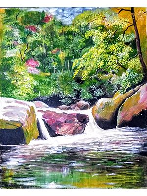 Beautiful Lake In The Jungle | Acrylic On Canvas | By Sheeba Lohi