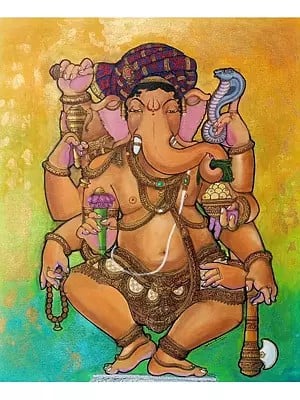 Ananda Tandava Ganapathi | Acrylic On Linen Canvas | By Dhanu Andluri