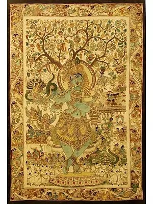 Shri Krishna Leela - Kalamkari Painting | Acrylic On Fabric | By Dhanu Andluri