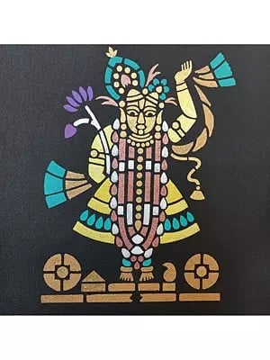 Standing Lord Shrinathji | Acrylic On Black Cotton Canvas | By Kiran Java