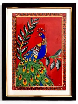 Attractive Peacock On Branch | Without Frame | Handmade Paper | By Neena Kumari