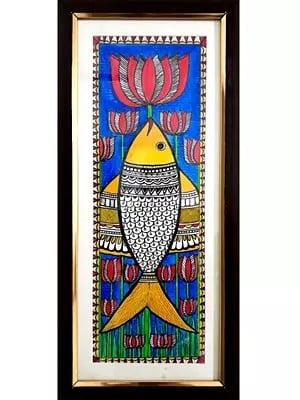 Attractive Fish With Lotus | Without Frame | Handmade Paper | By Neena Kumari