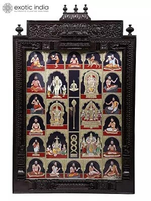 The 18 Siddhars | Tamil Nadu State Award  Winner Painting | 24 Karat Gold Work with Ornate Teakwood Frame | Large Size Painting
