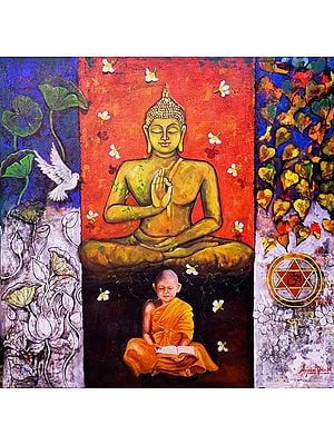 Buddha And Monk 15 | Acrylic On Canvas | By Arjun Das