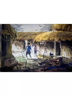 Village Life | Water Colour On Paper | By Dipu Das