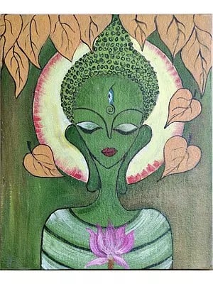 Green Buddha  | Acrylic Colors On Canvas Board | By Rachita Trehan
