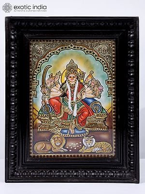 Ten-Armed Goddess Durga Framed Tanjore Painting | 24 Karat Gold Work