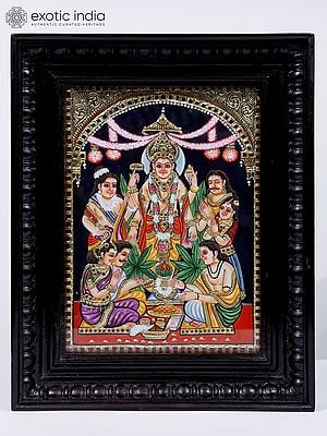 Shri Hari Satyanarayan | 24 Karat Gold Work | Framed Tanjore Painting