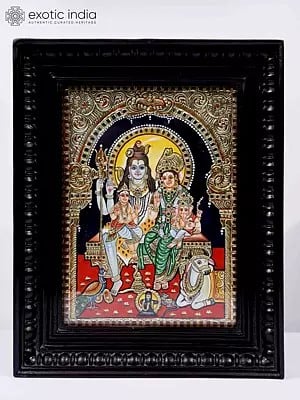 Lord Shiva Family | 24 Karat Gold Work | Framed Tanjore Painting