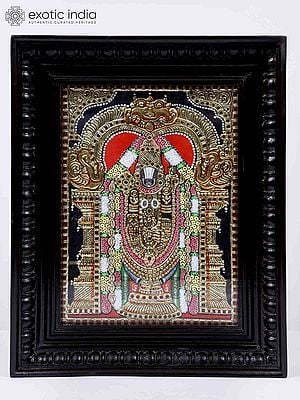 Lord Tirupati Balaji (Venkateshvara) | 24 Karat Gold Work | Framed Tanjore Painting
