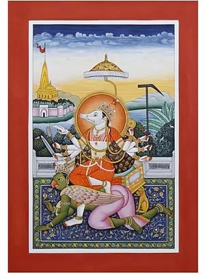 Goddess Varahi Seated on Garuda | Watercolor on Paper